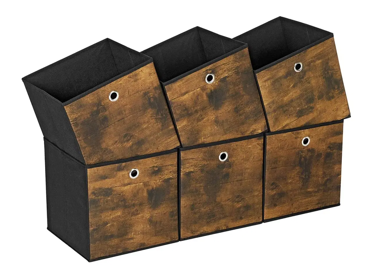 Billede 6 - Sammenklappelige opbevaringskuber – sæt med 6, 30 × 30 × 30 cm, tøj- og legetøjsopbevaring, rustik brun/sort