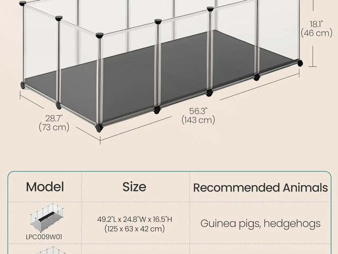 Billede 6 - Løbegård til kæledyr med bund og aftagelig Oxford-måtte, indendørs indhegning til smådyr, DIY plastbur, 143 × 73 × 46 cm, hvid