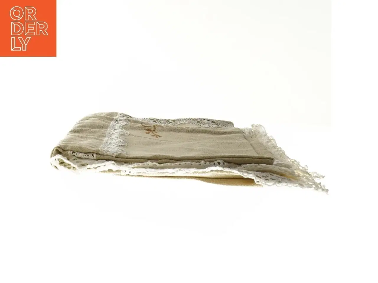 Billede 3 - Beige dug med blondekant og broderi (str. 120x148 cm)