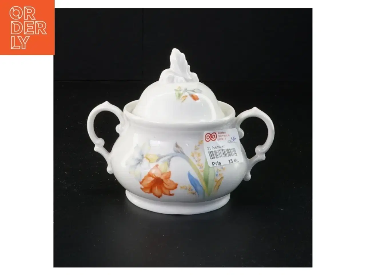 Billede 1 - Porcelæn sukkerskål med låg (str. 13 x 15 cm)