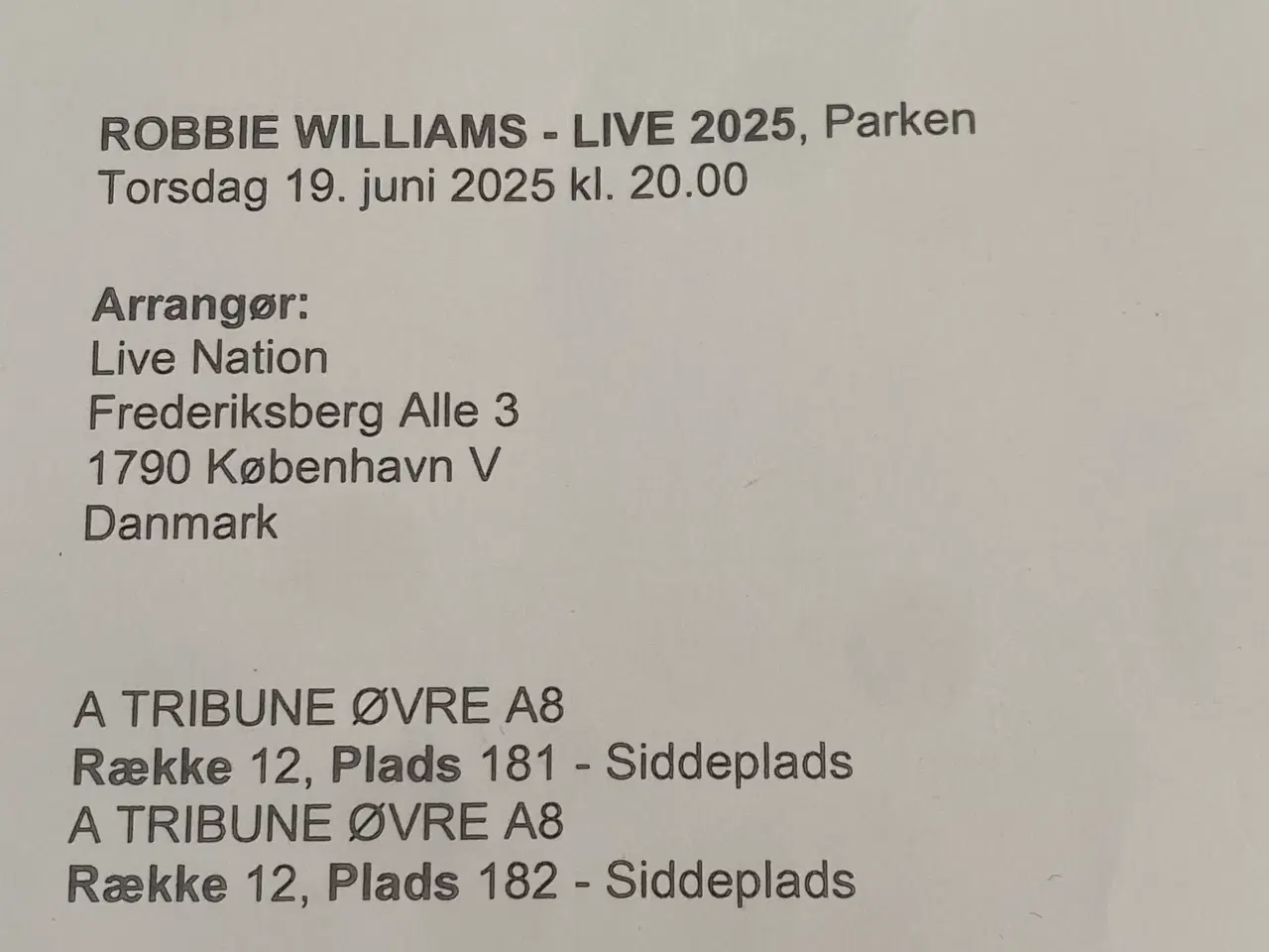 Billede 2 - Koncert billetter Robbie Williams