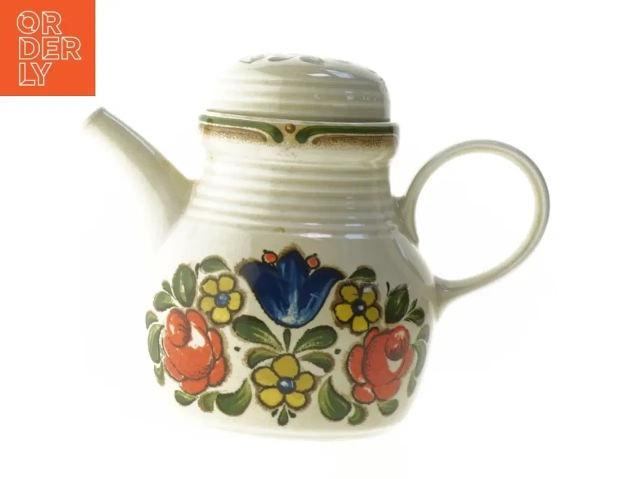 Billede 1 - Keramik thepotte med fint blomstermotiv fra Füssen (str. 14 cm)