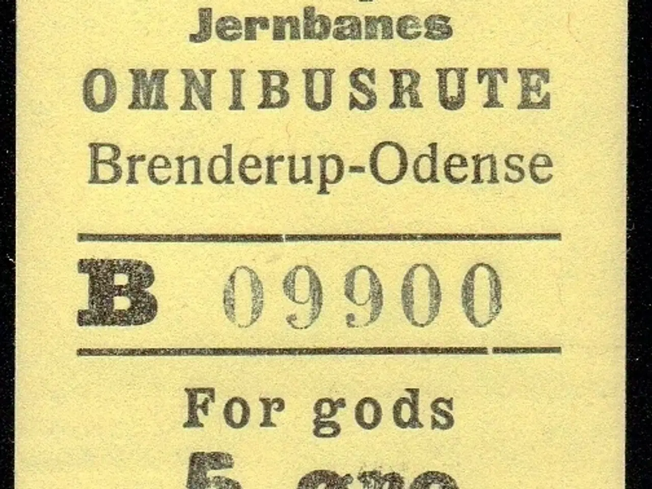 Billede 1 - Nordvestfynske Jernbane - Omnibusrute - Brenderup-Odense - For Gods - 5 Øre - Ustemplet