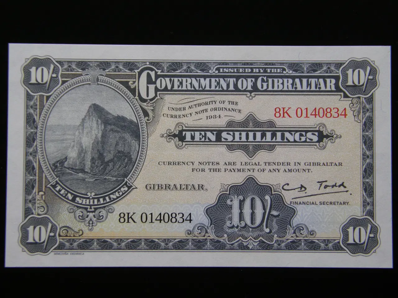 Billede 1 - Gibraltar 10 Shillings/50 Pence (1934) 2018  Unc.