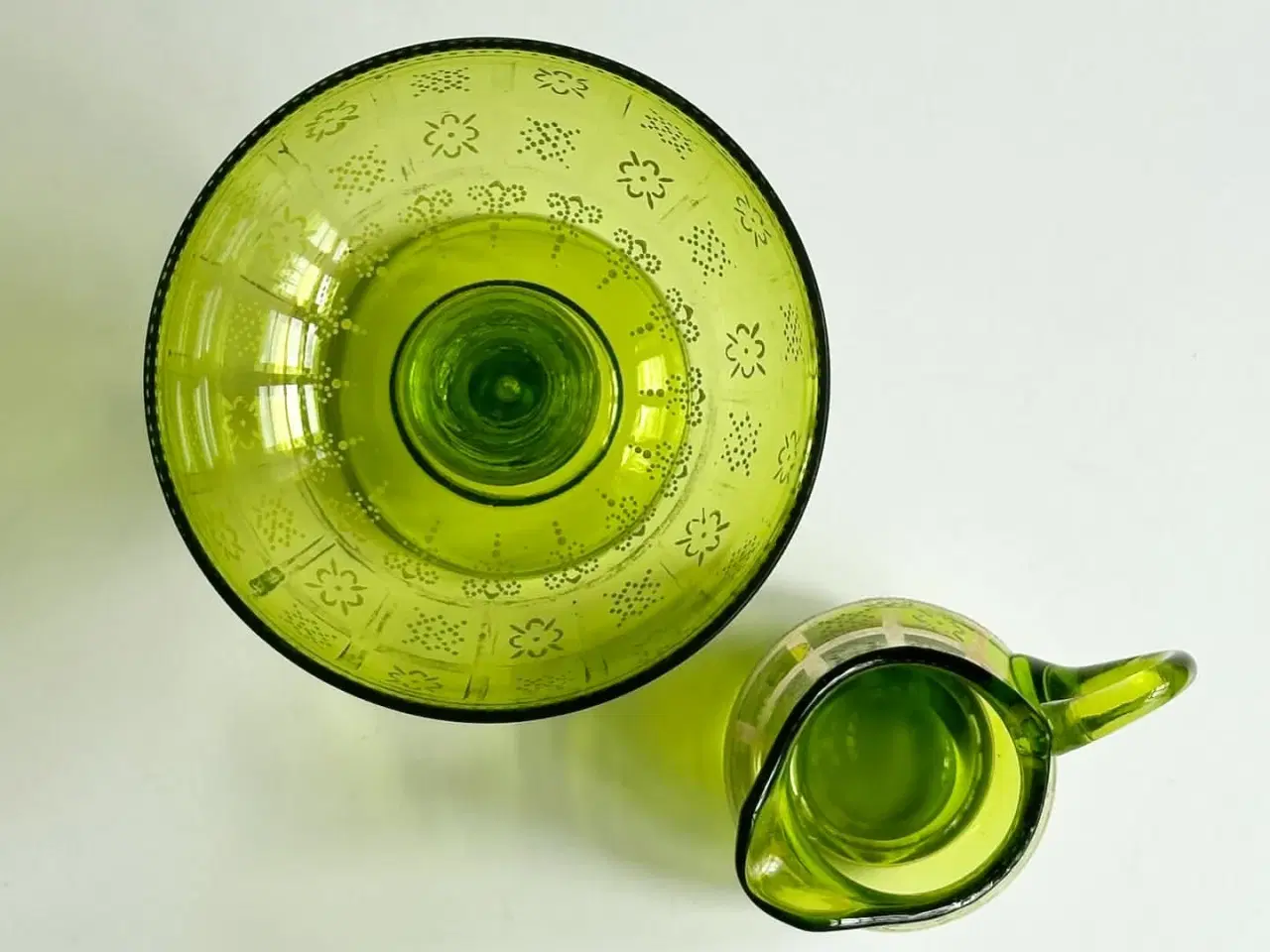 Billede 6 - Opsats og kande, grønt glas, sæt