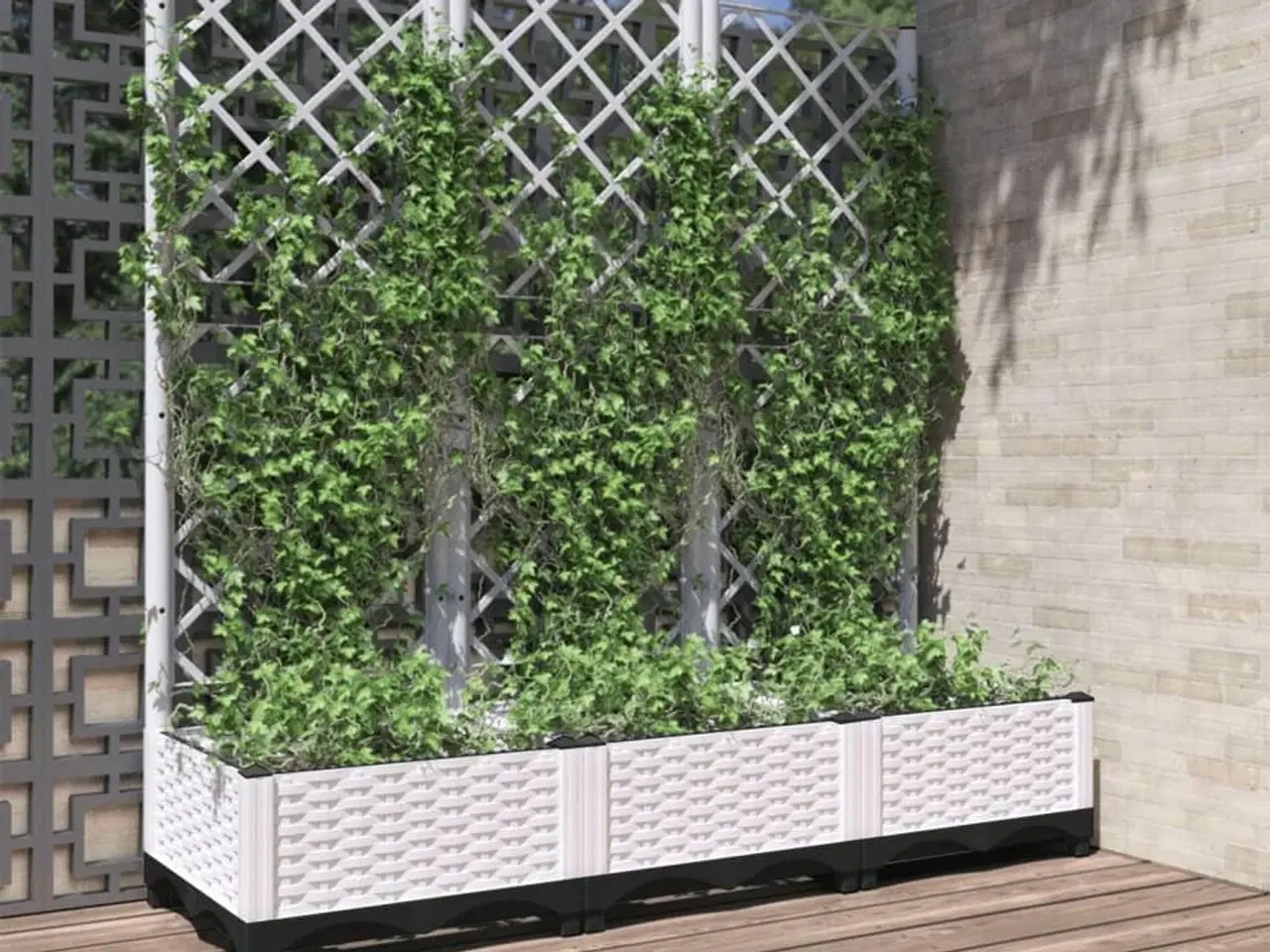 Billede 1 - Haveplantekasse med espalier hvid 120x40x121,5 cm PP