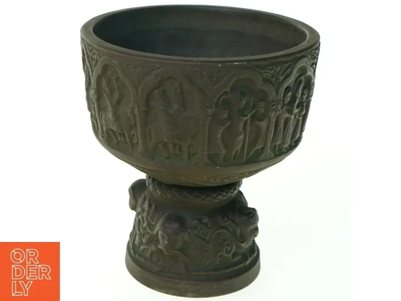 Billede 1 - LARS HJORT. Dåbskrukke, døbefont med relief, keramik, Bornholm (str. 13 x 12 cm)