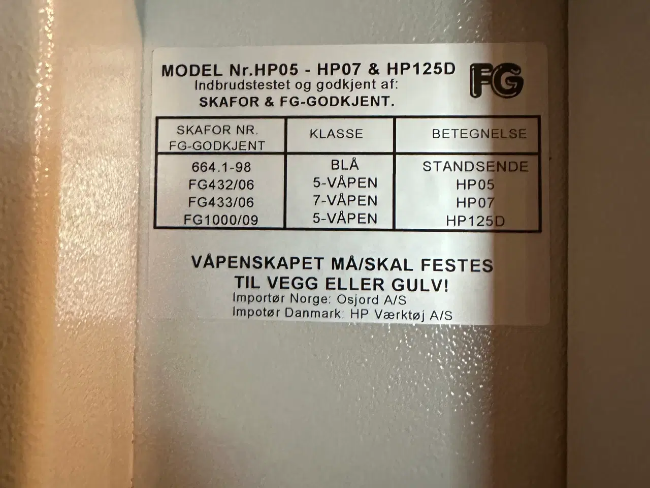Billede 2 - Våbenskab, SKAFOR blå godkendt, HP07 – Hvid, ingen