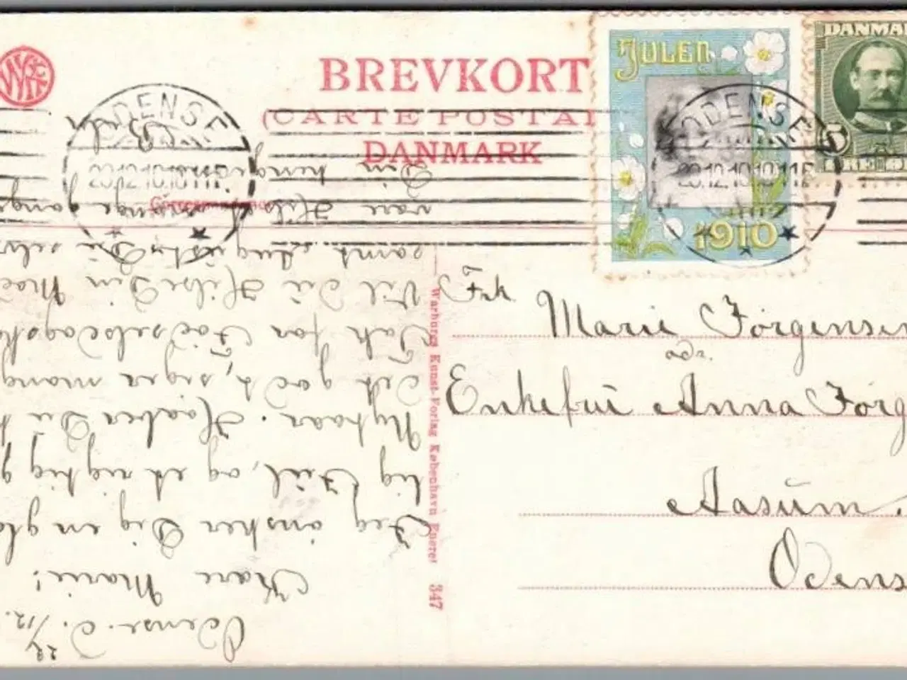 Billede 1 - Julemærke 1910 på Postkort