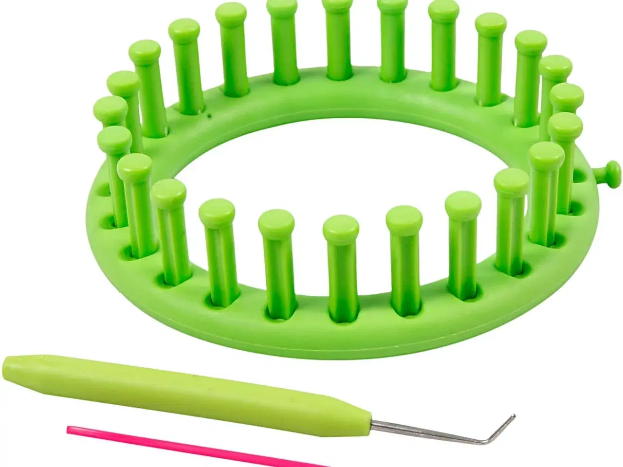 Billede 1 - Farvet strikkering 12 cm - inkl. nål og krog