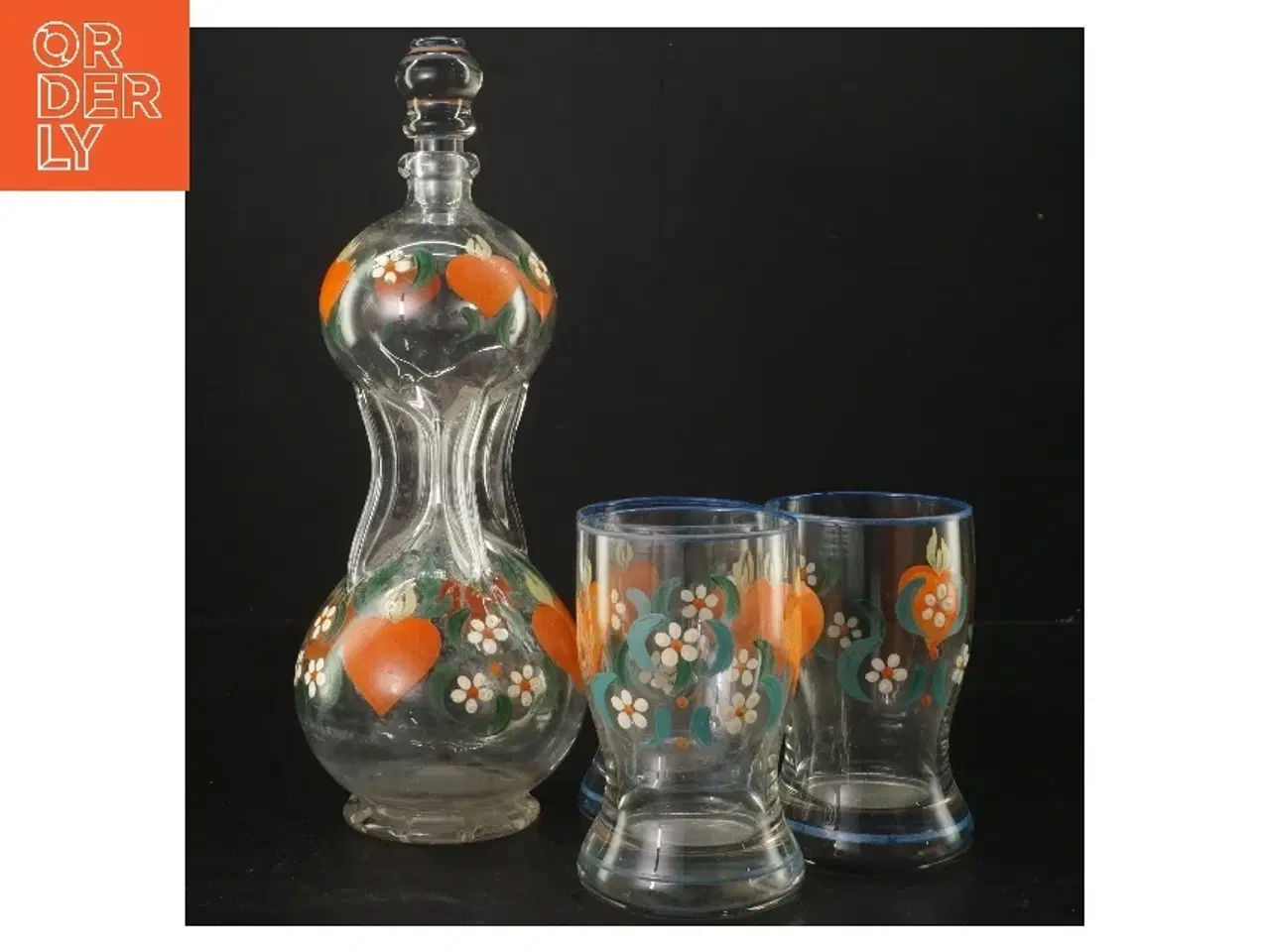 Billede 1 - Dekorativ karaffelsæt med glas (str. 28 og 11,5 cm)