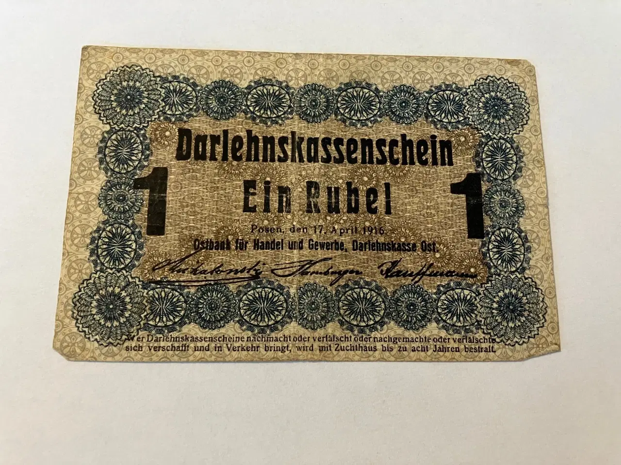 Billede 1 - 1 Rubel Posen 1916 - Darlehnskasse Ost