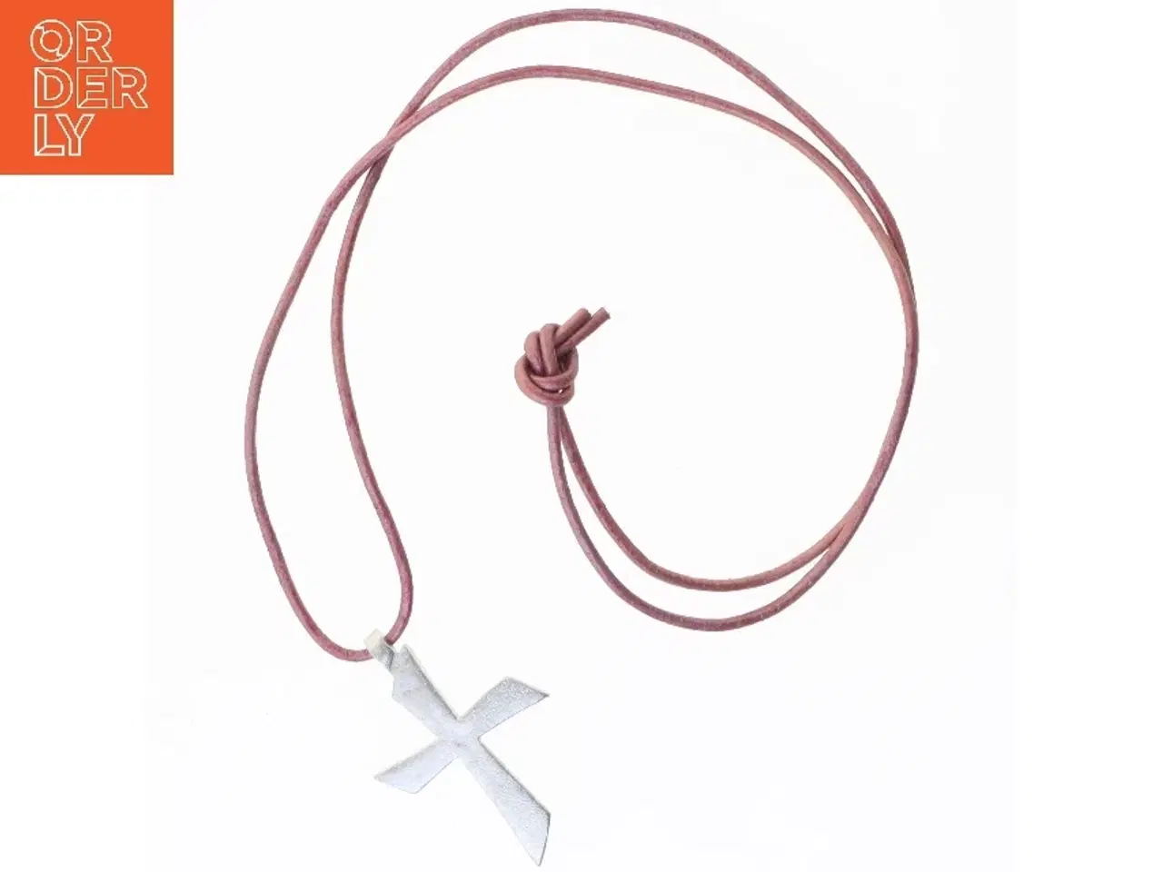 Billede 2 - Lædersnor halskæde med metal kors vedhæng (str. 70 cm)
