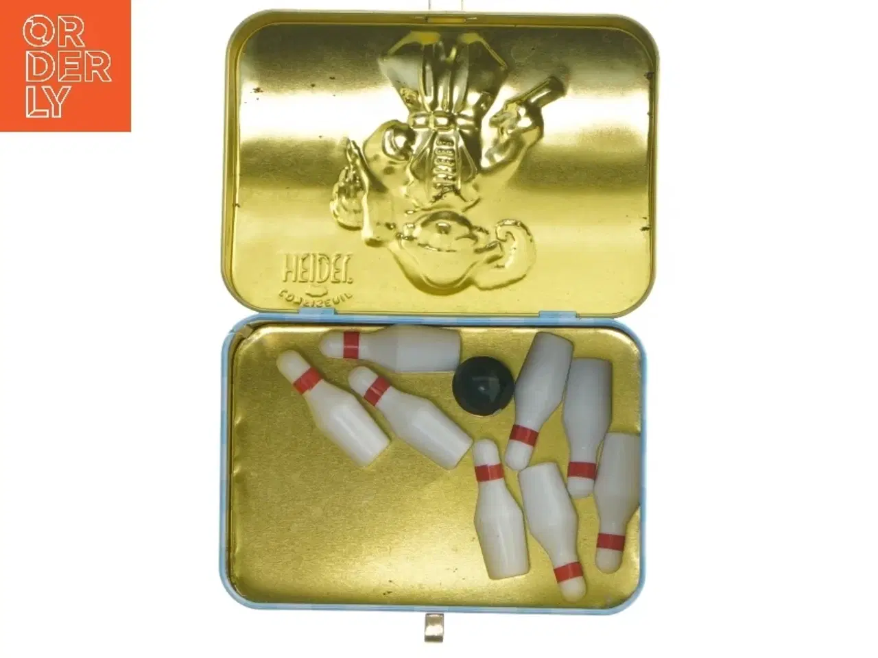 Billede 4 - Blikæske med mini bowling sæt fra Heidel (str. 11,5x8 cm)