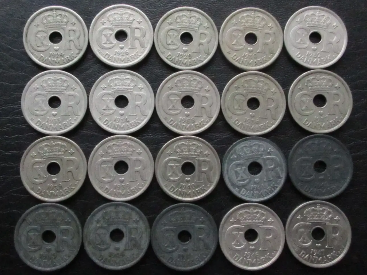 Billede 1 - 25 ører 1924-1947 Chr. X, 20 forskellige årstal