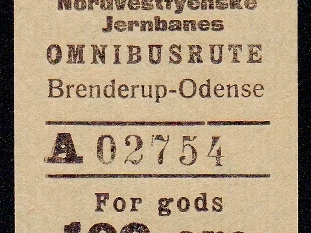 Billede 1 - Nordvestfynske Jernbane - Omnibusrute - Brenderup-Odense - For Gods - 100 Øre - Ustemplet