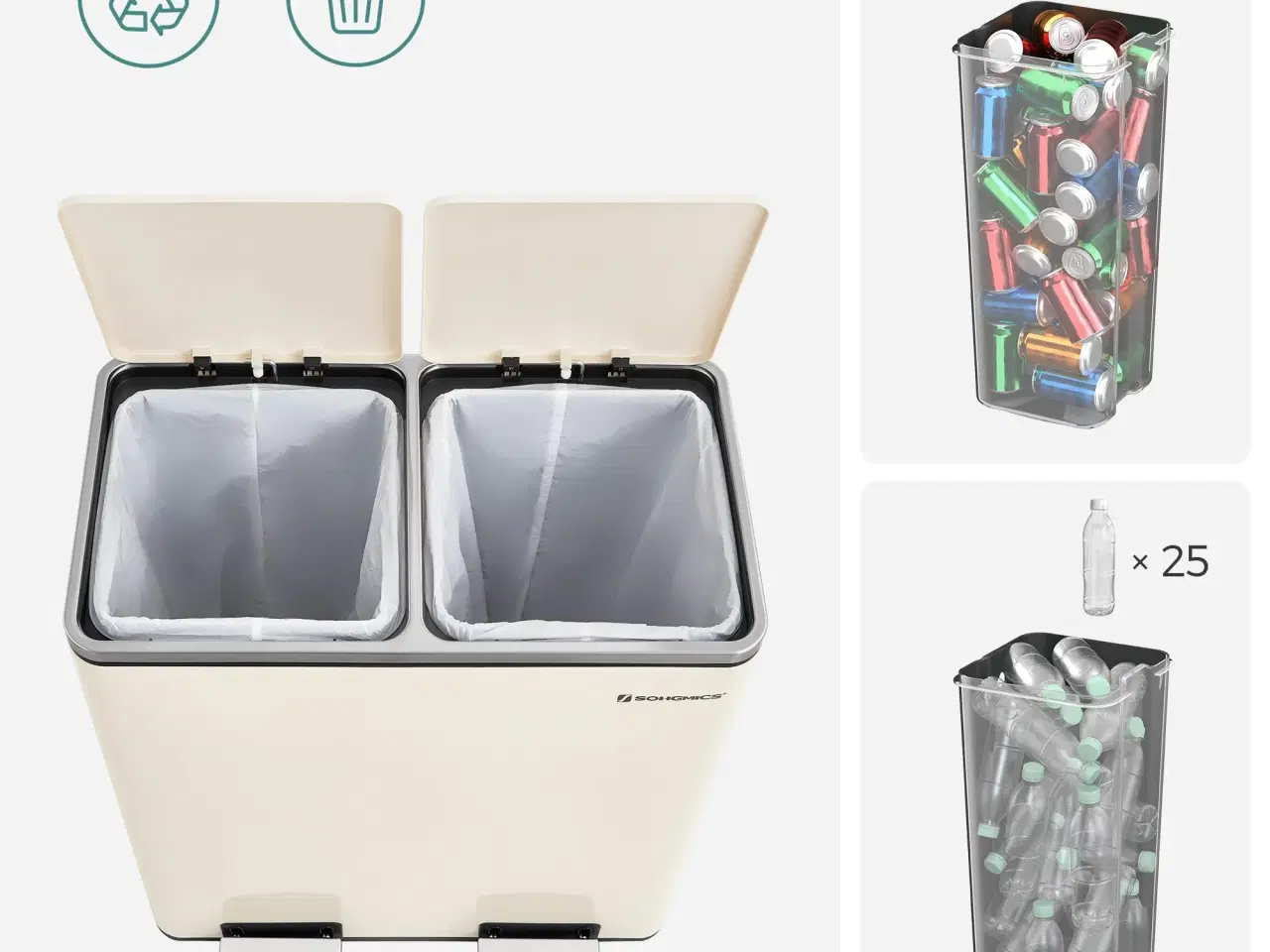 Billede 6 - Skraldespand med to rum 2 × 30 l blød lukning, creme