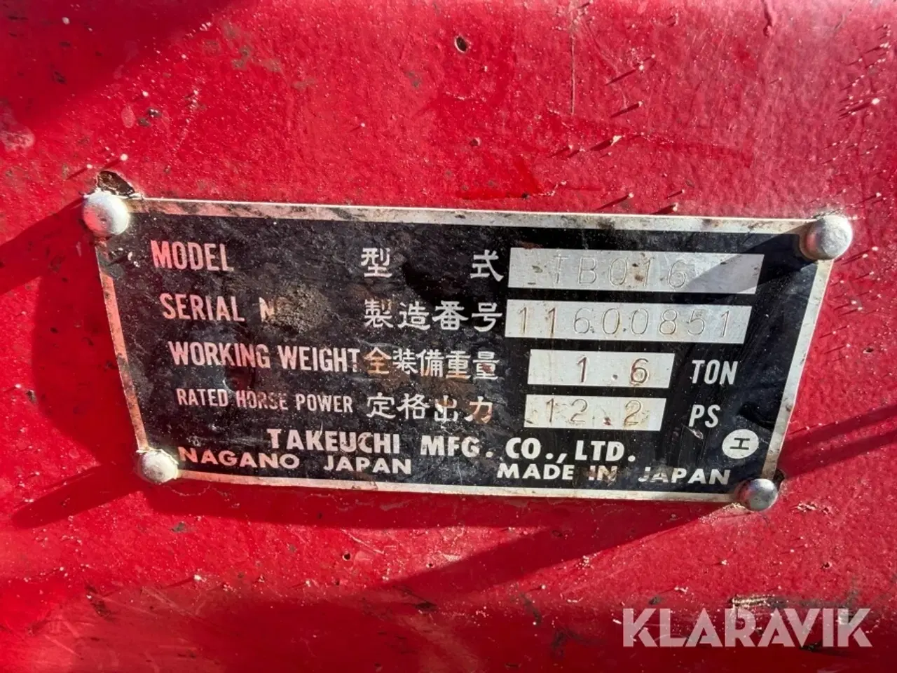 Billede 5 - Gravemaskine Takeuchi TB016