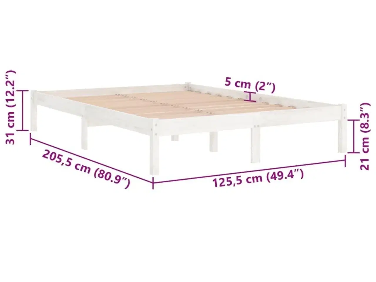 Billede 8 - Sengestel 120x200 cm massivt fyrretræ hvid