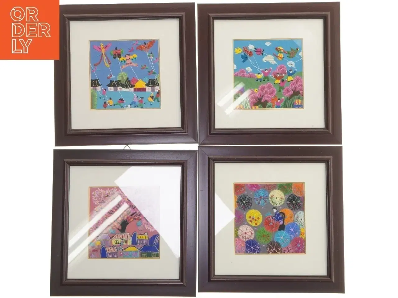 Billede 1 - Fire indrammede billeder (str. 4 stk 24,5x24,5 cm)