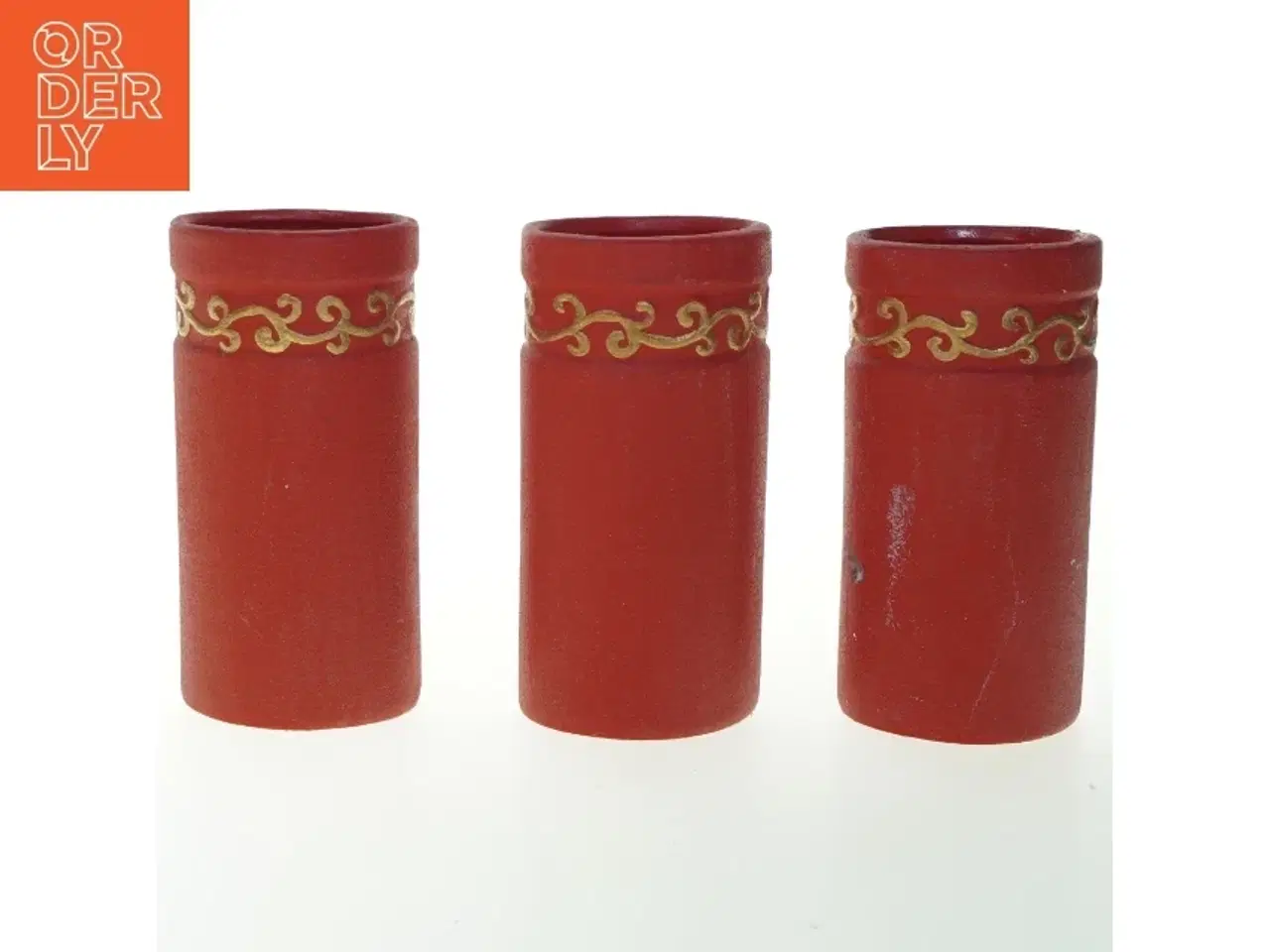 Billede 4 - Sæt af 3 røde dekorerede vaser (str. 18 cm. 3 styk)