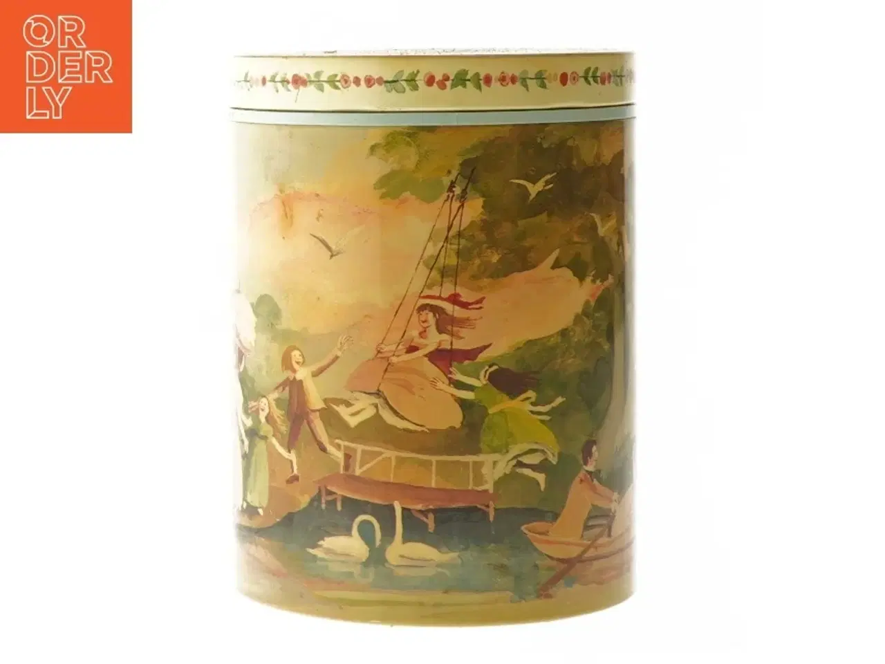 Billede 1 - Malet rund metalbeholder med låg fra Irma (str. Ø. 11,5 cm. længde, 15 cm)