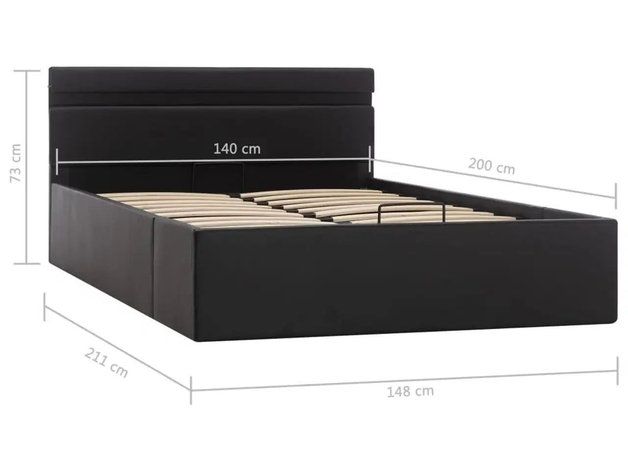 Billede 11 - Hydraulisk opbevaringsseng med LED 140x200 cm kunstlæder sort