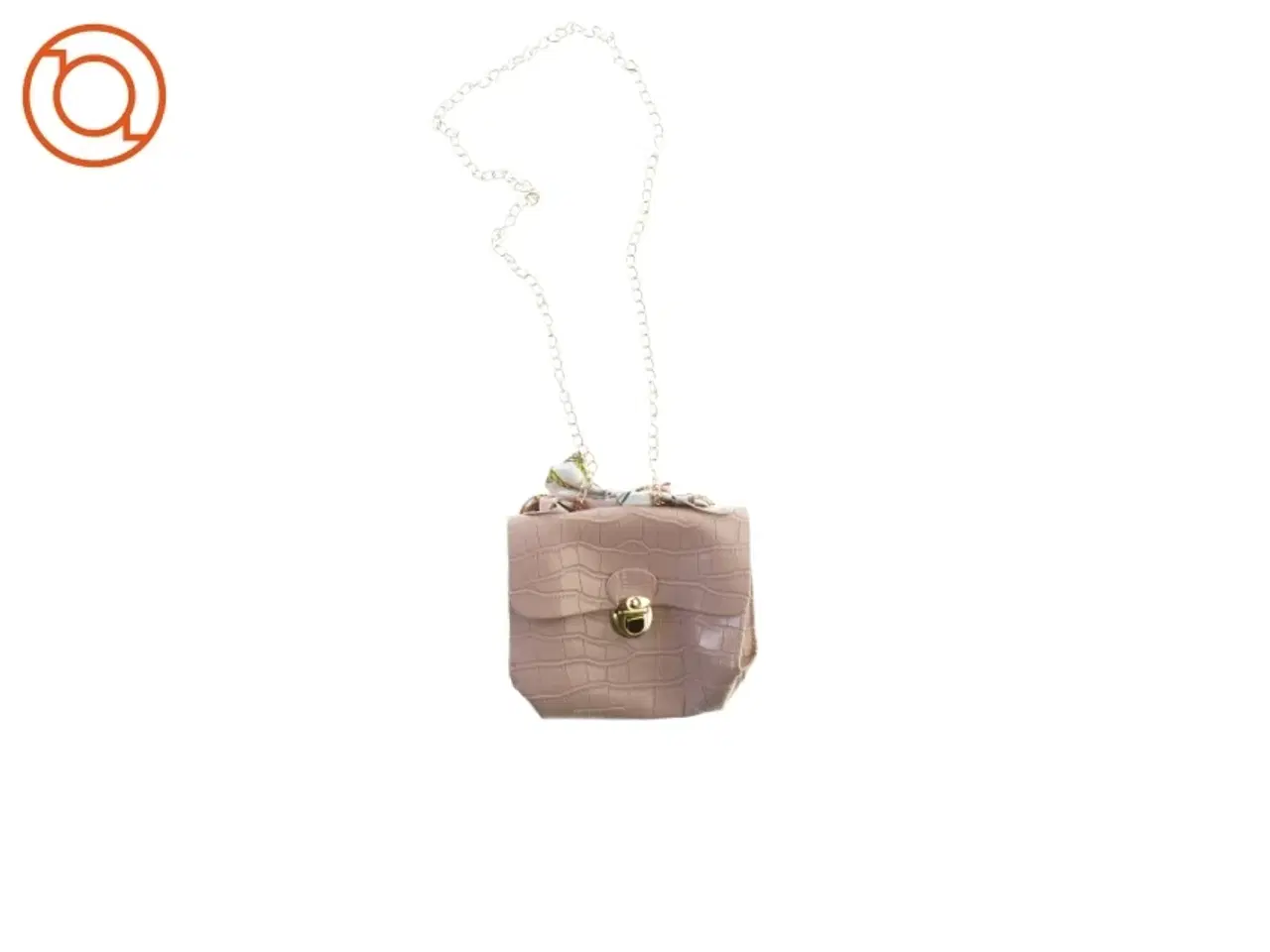 Billede 1 - UBRUGT Krokopræget Crossbody Skulder Taske med tørklæde og guld kæderem (str. 18 x 16 cm)