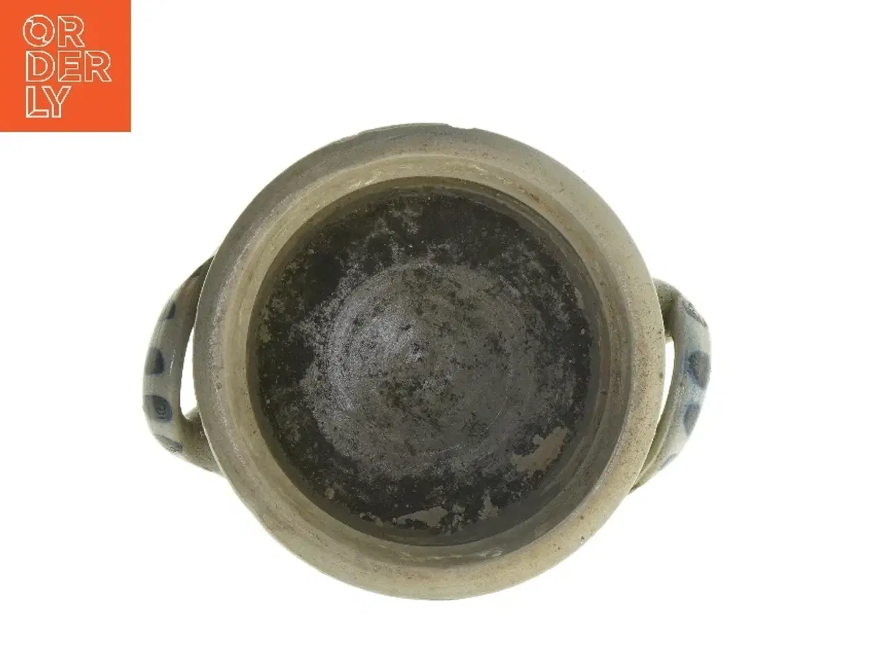 Billede 3 - Keramikpotte med blå mønster (str. Ø 19 cm længde 13,5 cm)