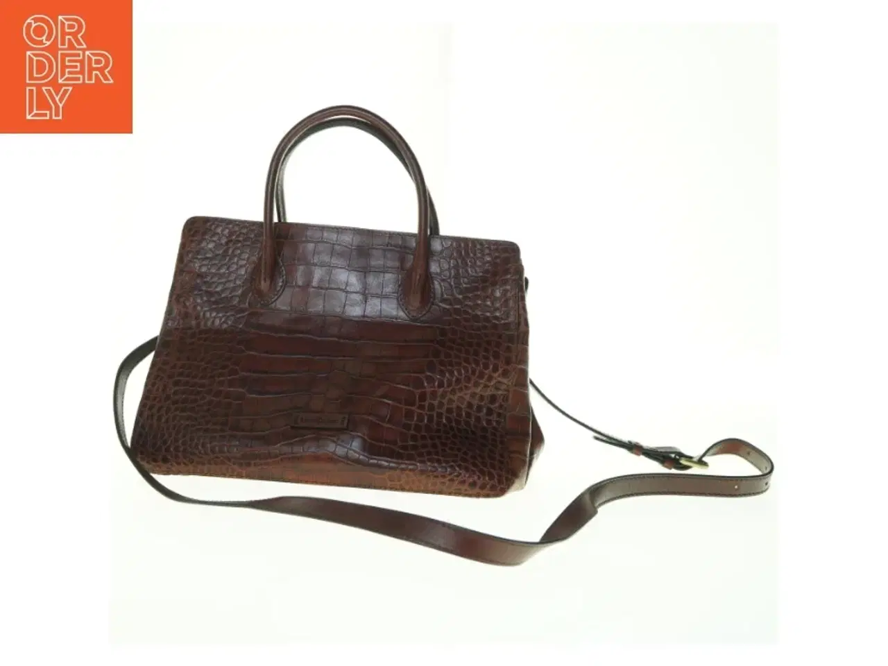 Billede 3 - Brun krokodillepræget håndtaske (str. 35 x 16 cm)