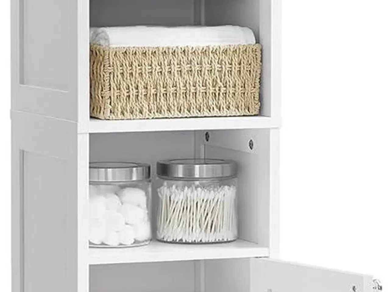 Billede 1 - Højt og smalt badeværelsesskab med lys – justerbare hylder, åbne rum, til små badeværelser, moderne, cloud hvid (BBC566W03)