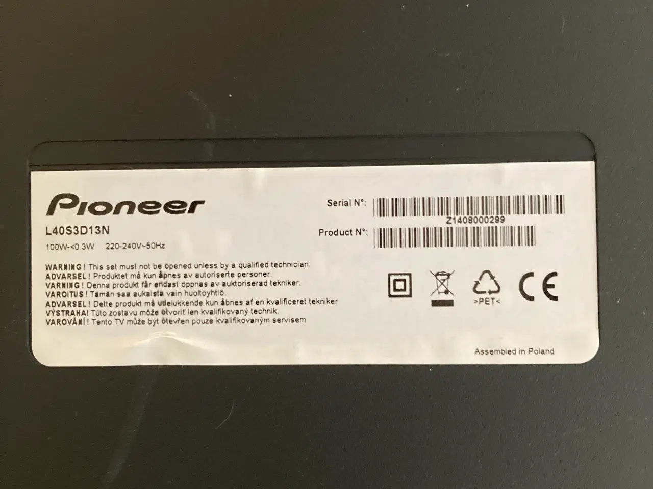 Billede 2 - PIONEER TV, 40 tommer