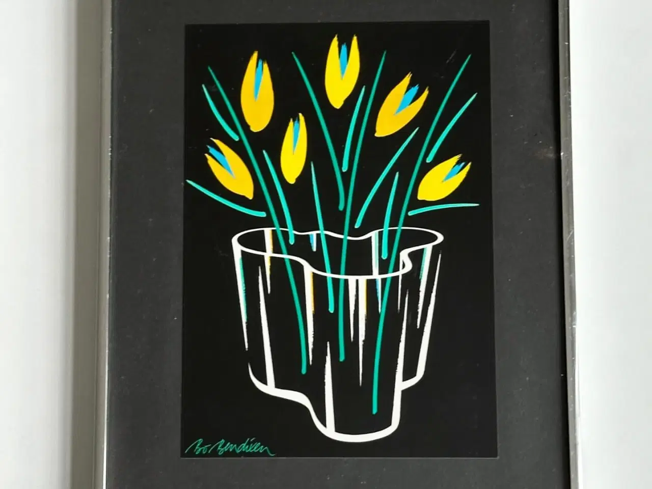 Billede 2 - Bo Bendixen, Alvar Aalto-vase m gule tulipaner, NB