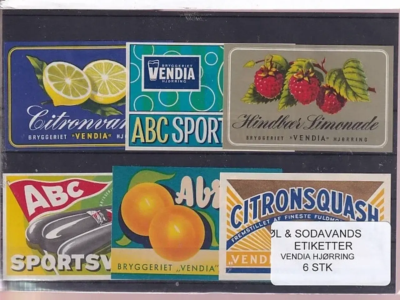 Billede 1 - Øl og Sodavands Etiketter - Vendia Hjørring - 6 Stk.