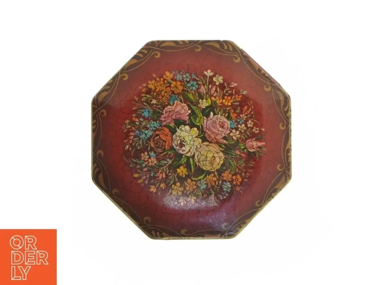 Billede 6 - Engelsk Vintage Ottekantet metal dåse med blomstermotiv (str. 12 x 7 cm)