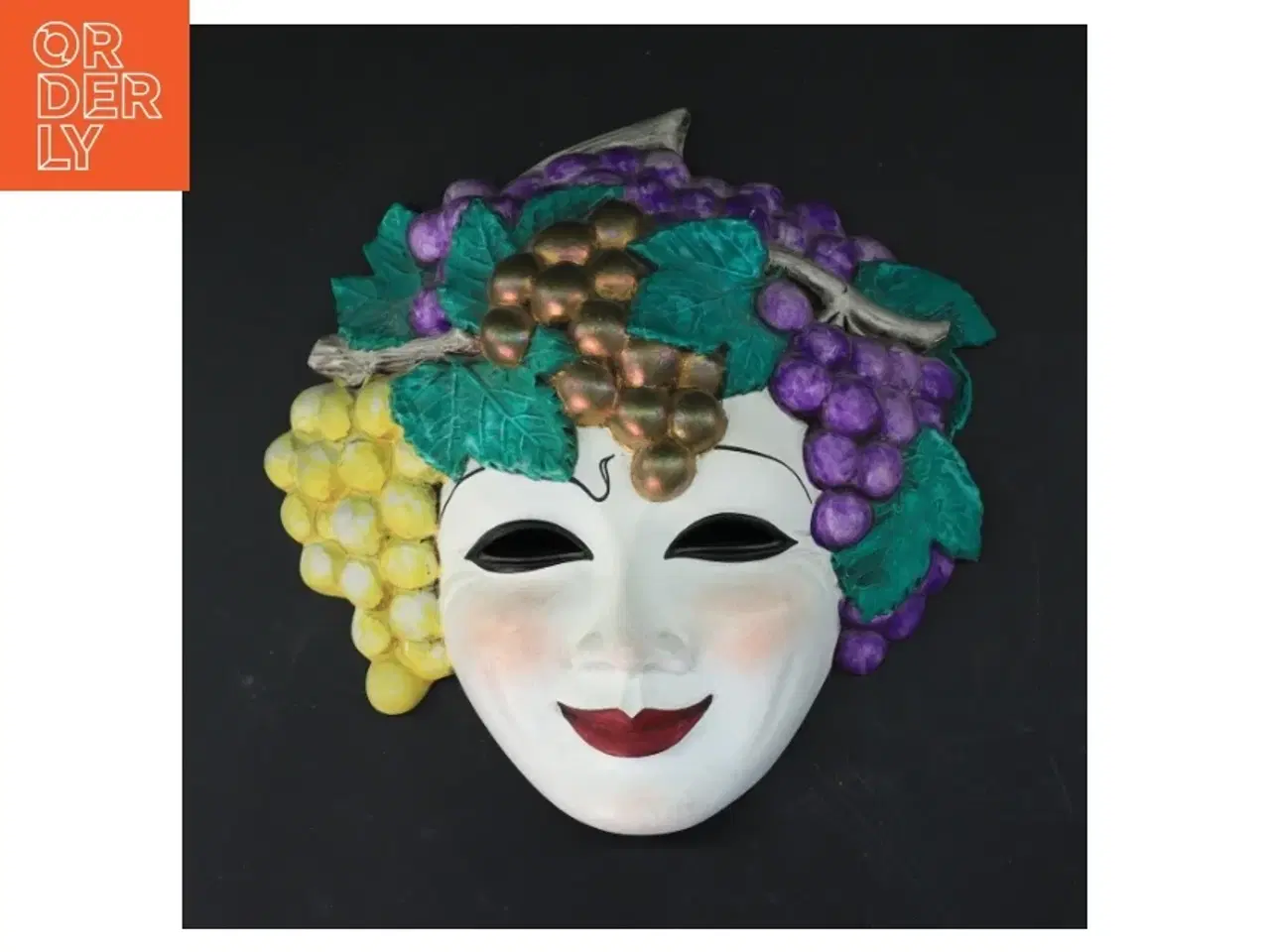 Billede 1 - Vægdekoration - Bacchus maske, håndmalet keramik (str. 24x21 cm)
