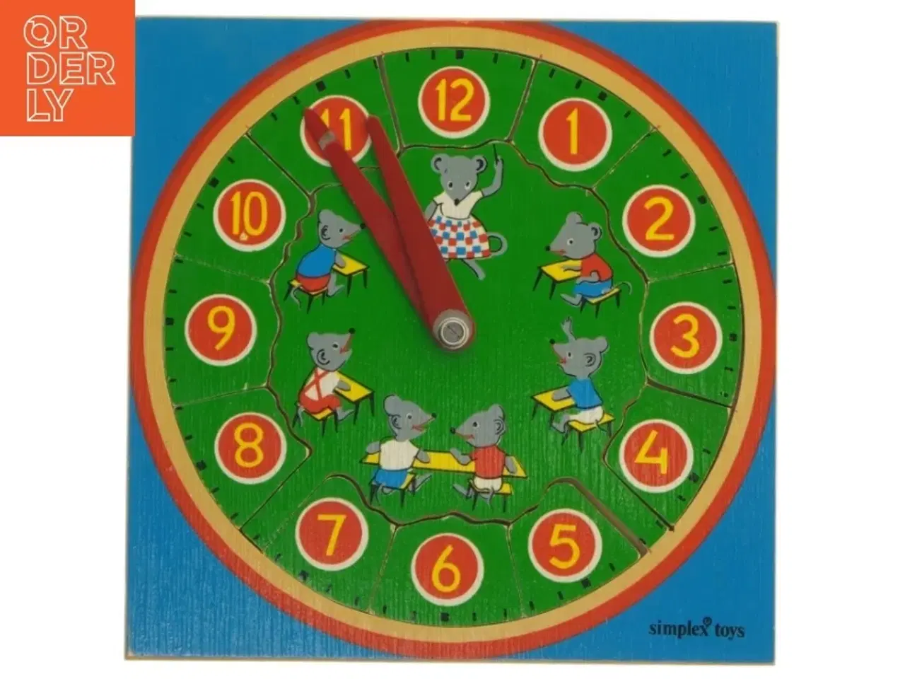 Billede 1 - Trælegetøjsur med mus fra Simplex Toys (str. 18,5x18,5 cm)