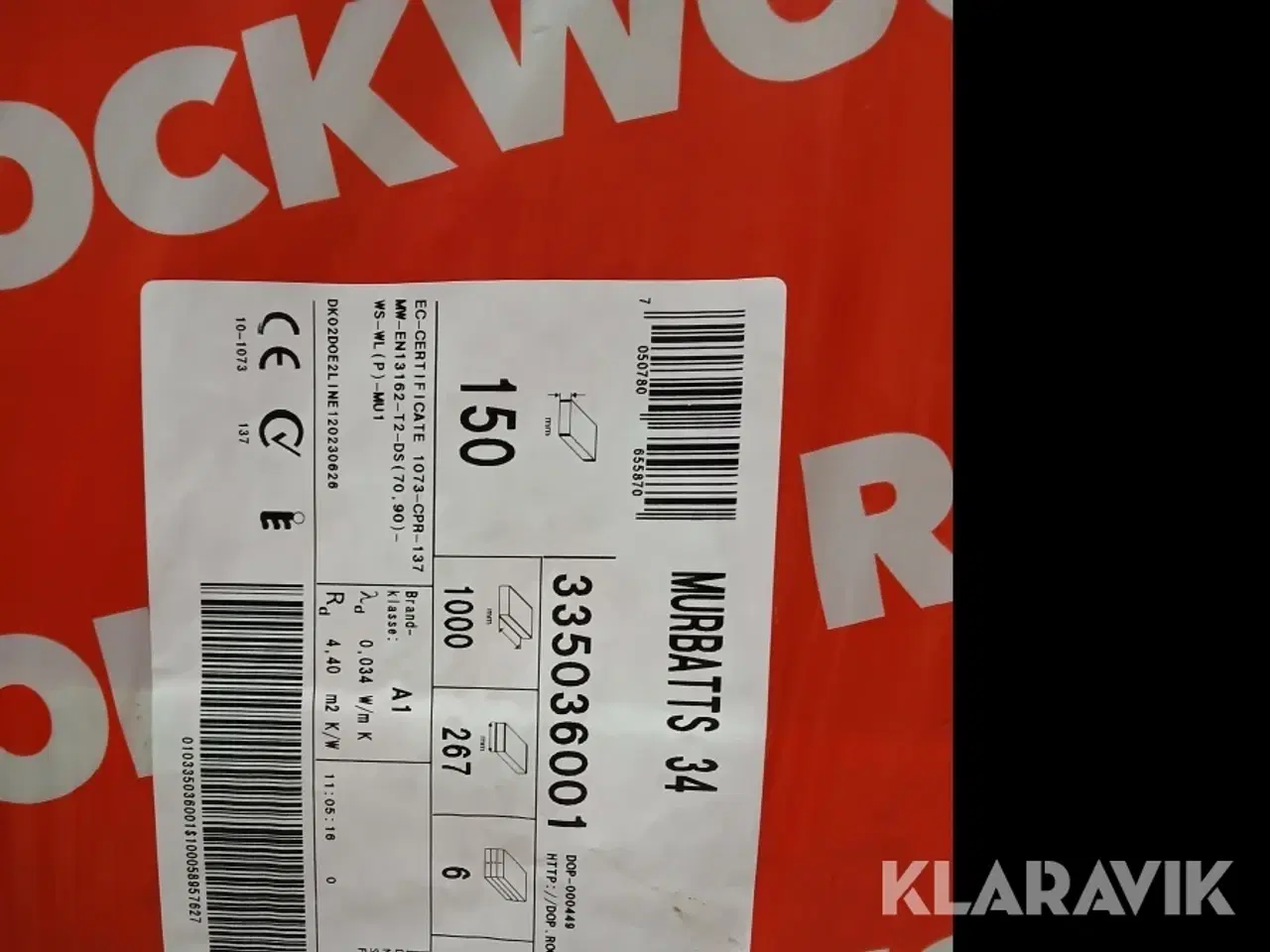Billede 3 - Murbatts 150mm lambda 34 Rockwool