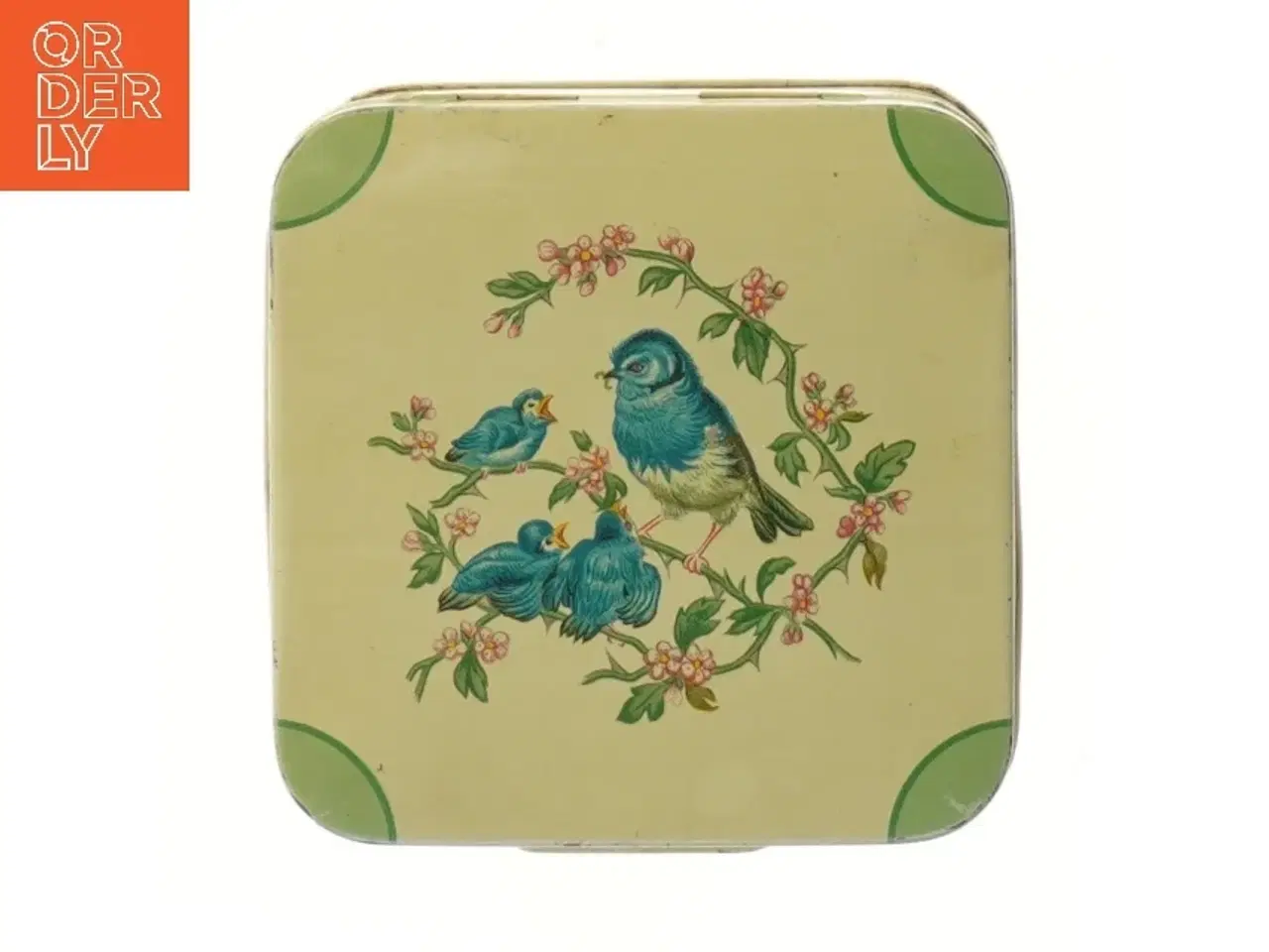 Billede 2 - Metal tin med fugle (str. 15x15x10 cm)