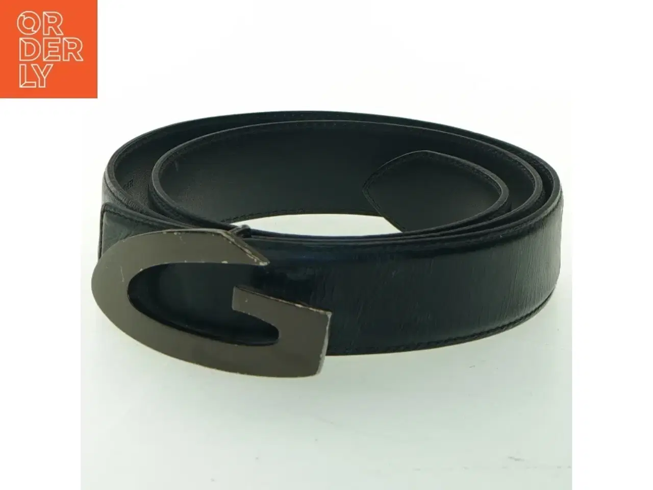 Billede 2 - Sort læderbælte med metalspænde G (Guardiani) (str. 90 cm)