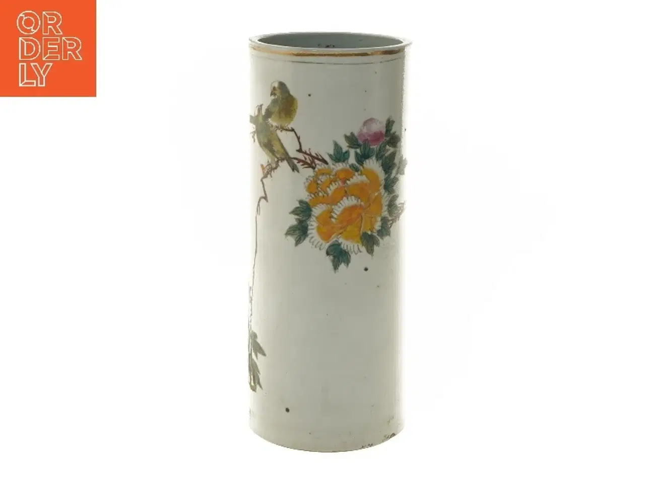 Billede 1 - Dekorativ vase med fuglemotiv (str. Ø 11,5x27 cm)