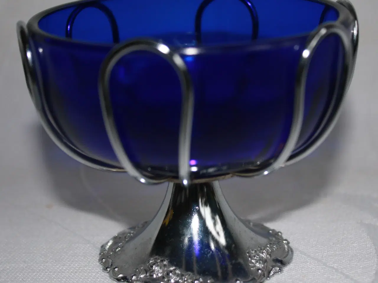 Billede 2 - Kandisskål, blå glasindsats