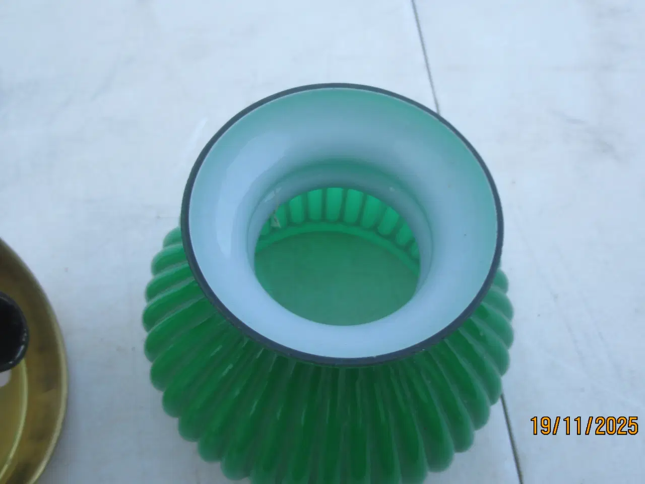 Billede 4 - 1 stk Messing Væglampe med Grøn glasskærm 