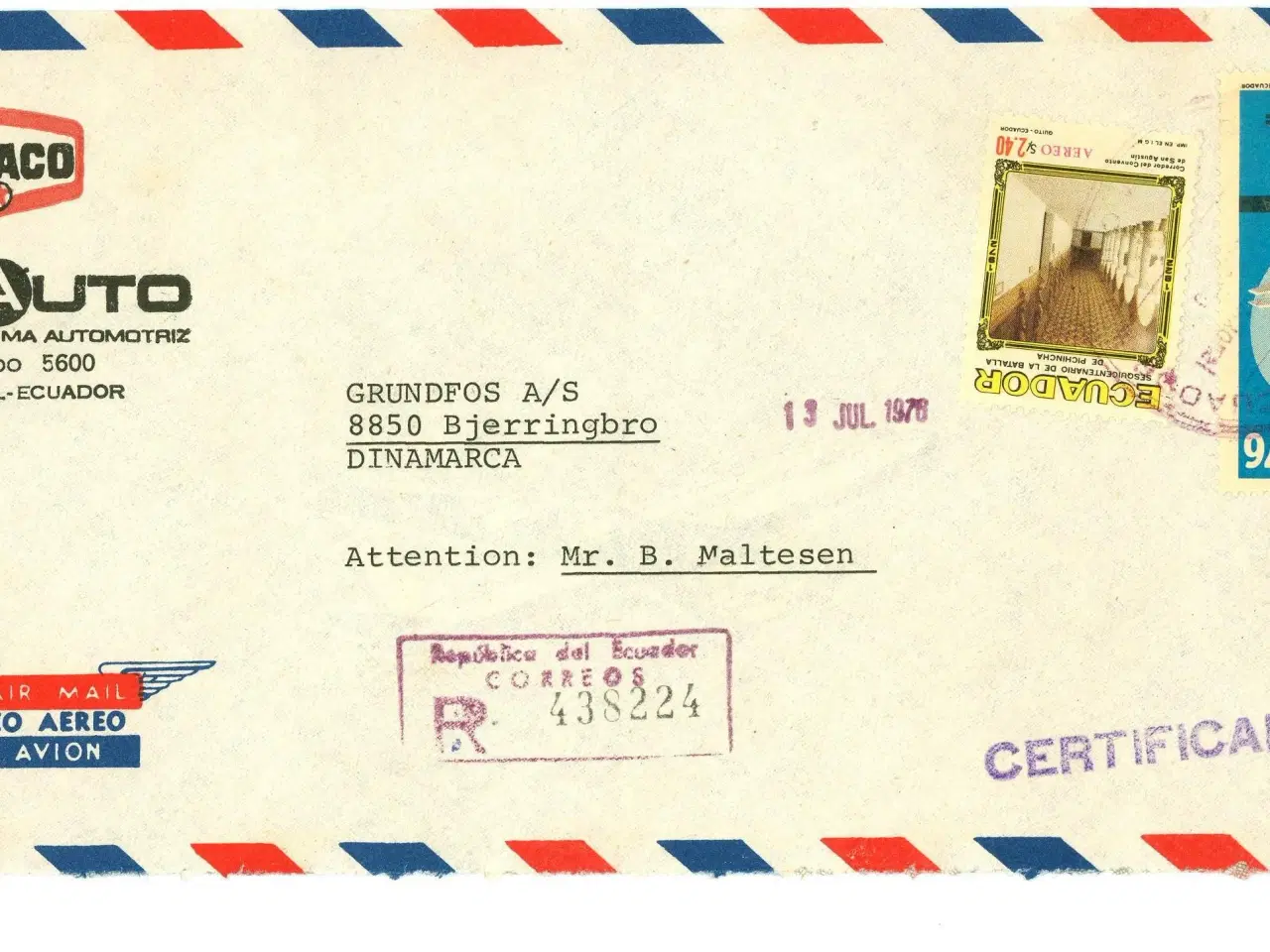 Billede 1 - Ecuador R-brev 1976