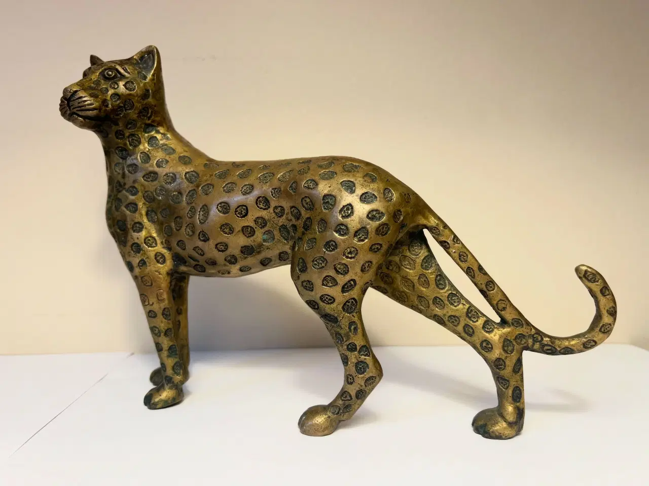 Billede 3 - Stor smuk tung gammel leopardfigur i messing