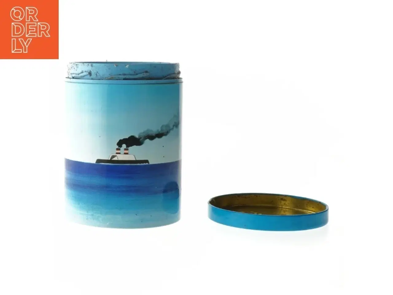 Billede 3 - Retro irma kunstdåse Metal opbevaringsboks med skibsmotiv (str. Ø 11,5 cm længde 15 cm)