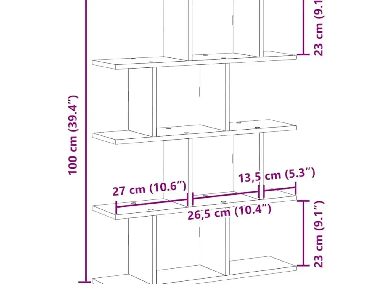Billede 10 - Vægreol med 12 rum konstrueret træ røget egetræsfarve