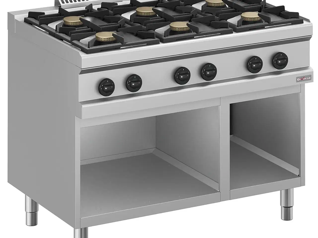 Billede 1 - Gaskomfur 6 blus (6x 5,5 kW) – Åbent GN 2/1 skab