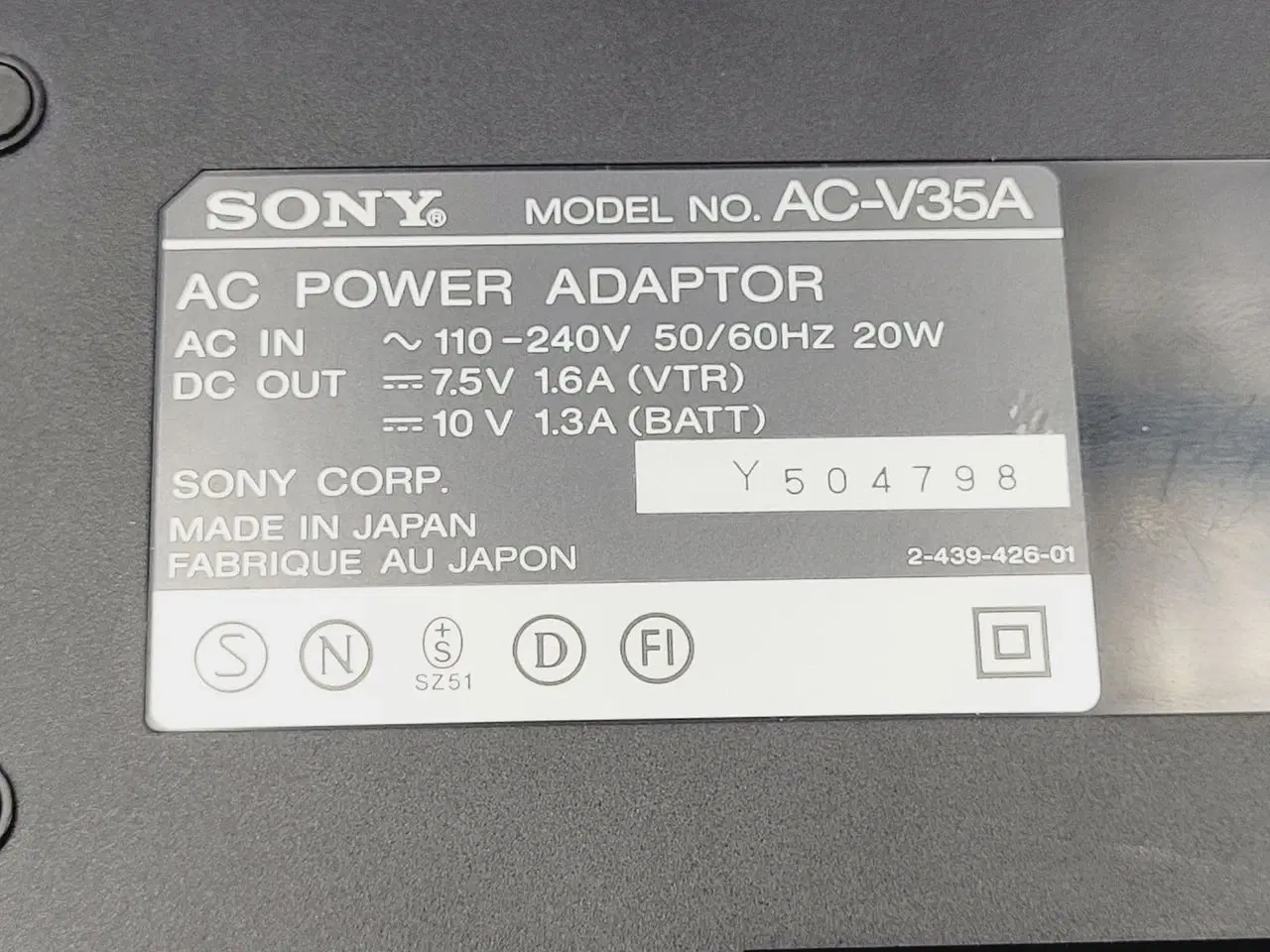Billede 3 - ⭐️- Sony AC-V35A Lader / Strømforsyning / Ladeappa