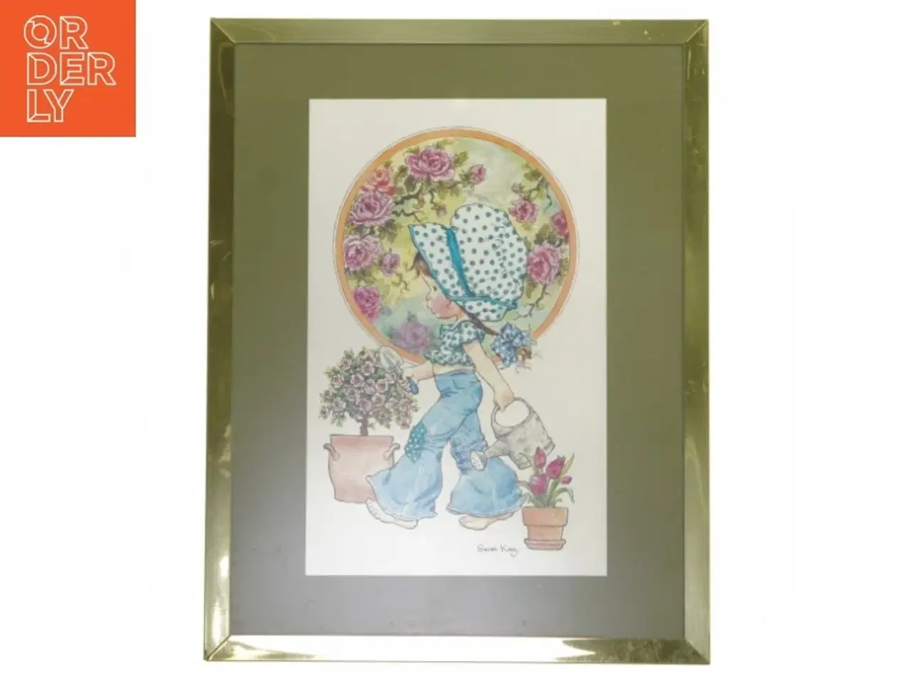 Billede 1 - Vintage Indrammet Sarah Kay Tegning (str. 32,5x25,5 cm)